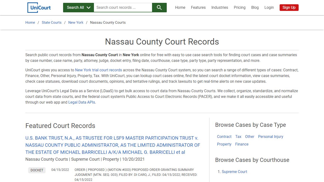 Nassau County Court Records | New York | UniCourt